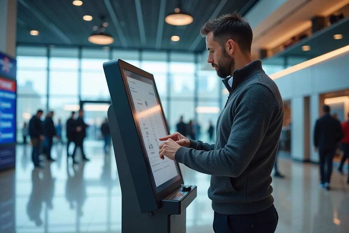 Remplaçant utilisant une borne numérique pour s'authentifier à l'entrée de l'Arena Versailles
