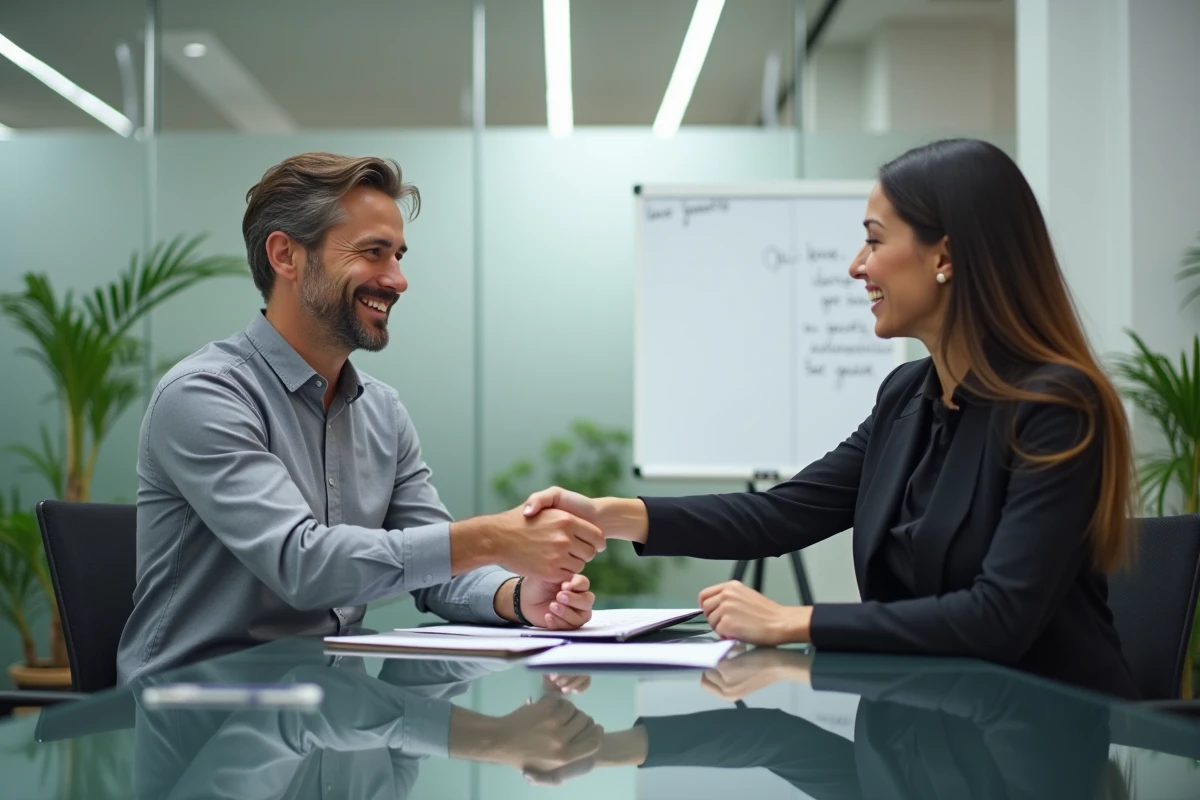 Un candidat conclut un entretien d'embauche positif grâce à une agence de recrutement B2B