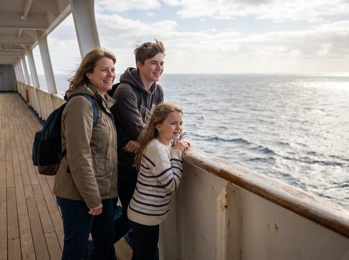 Famille heureuse sur le pont d un bateau de croisière