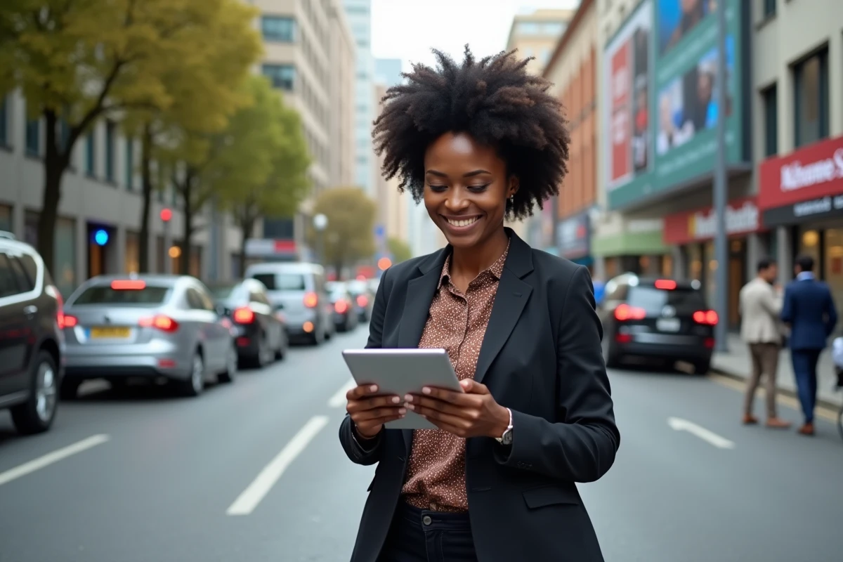 Femme africaine souriante dans la rue urbaine
