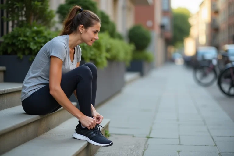 Femme en leggings s'apprêtant à courir en ville