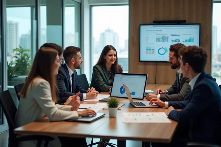 Groupe de professionnels en réunion dans un bureau moderne